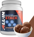 All-in-One Muscle Building Stack - Chocolate Wei Proteïne Isolaat, Creatine Monohydraat, HMB, en L-Glutamine, 4 producten in één, Niets Kunstmatig, 30 porties