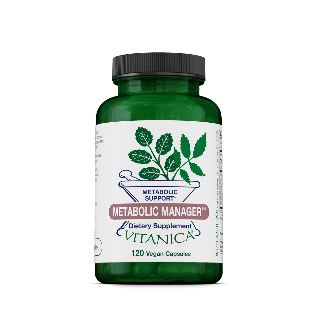 Vitanica Metabolic Manager - Kruidensupplement ter ondersteuning van gezonde Metabole Response - Dieetsupplement met Vitamine D - Vegan Antioxidant Supplement - Pro Logo - 120 Capsules