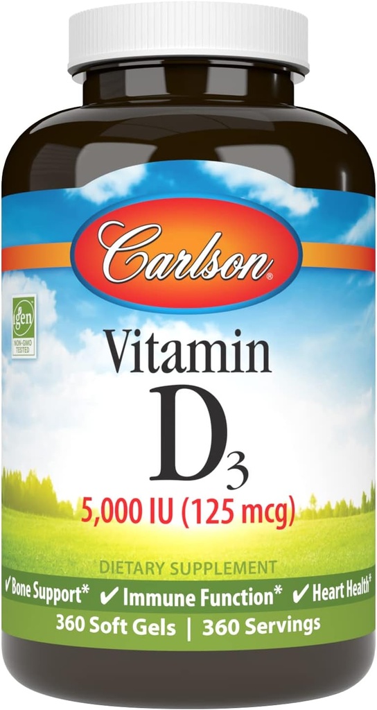 Carlson Vitamine D3 5.000 IE, Bone Health, 360 Zachte Gels