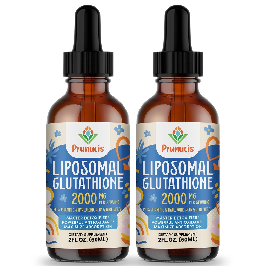 2000MG Liposomal Glutathion Vloeibaar, 98% Absorptie, Actieve Vorm L-Glutathione Supplement, Vegan Vriendelijk, Krachtig Antioxidant Complex voor Immuun Systeem, Veroudering Verdediging, Detox, 4 FL.OZ