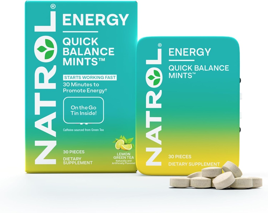 Natrol Quick Balance Energiemunten, Energie Supplement, 30 Citroen groene thee Natuurlijk en kunstmatig smaak, 30 Tellen, 15 Dagen Levering