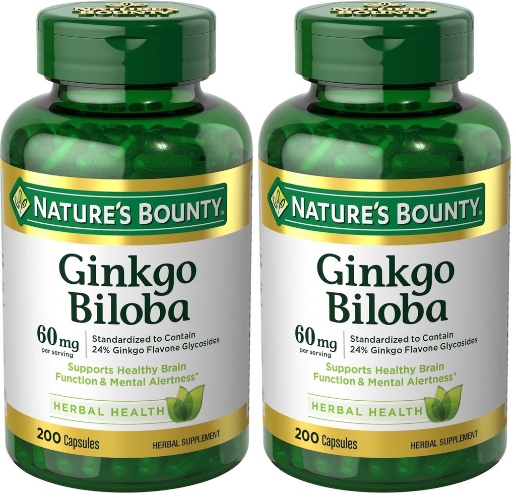 Nature's Bounty Ginkgo Biloba 60 Mg, 200 Capsules (17243) (verpakking van 2)