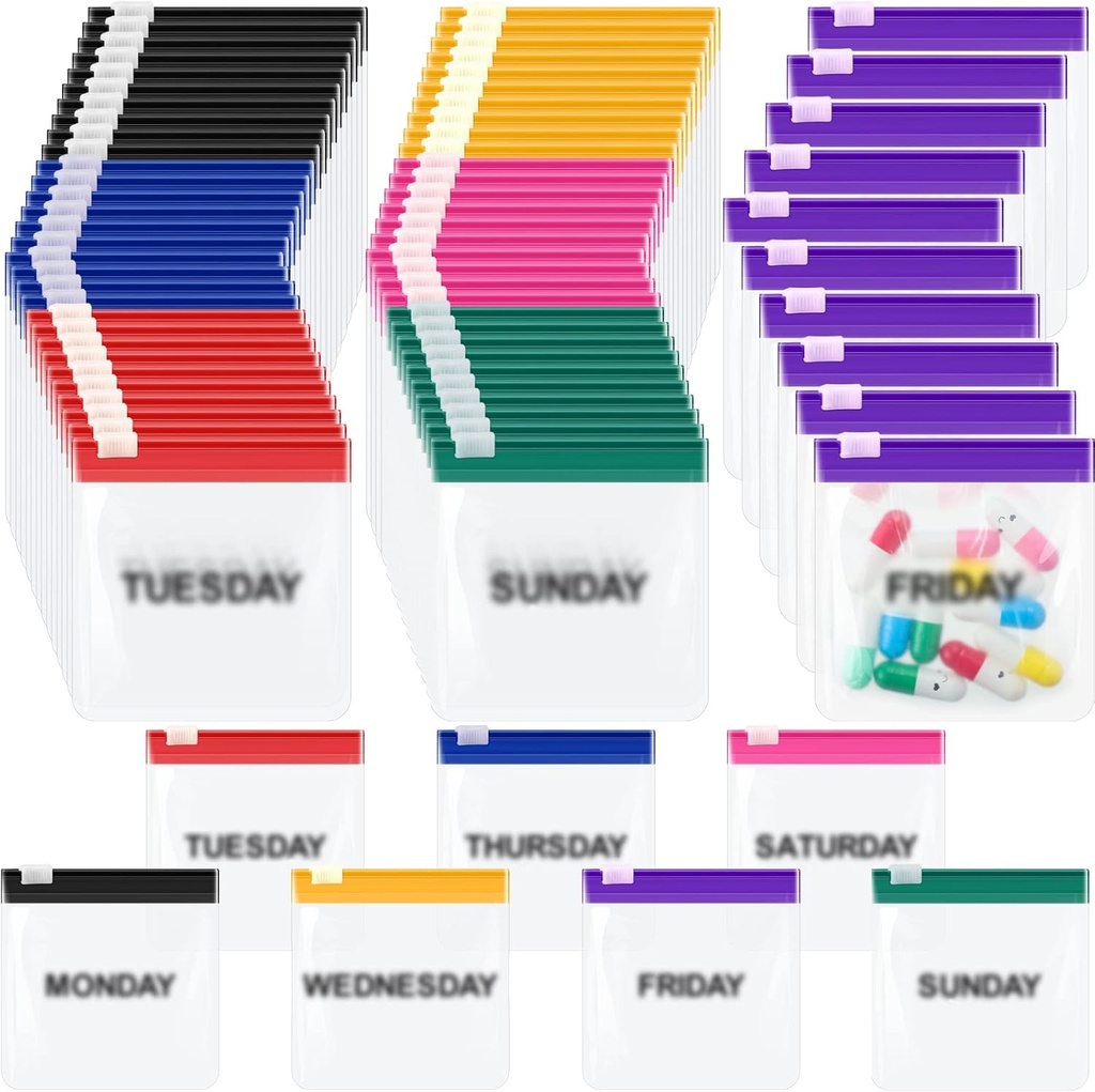 70 stuks Weekly Pill Pouch Tassen Zippered Herbruikbare Geneeskunde Organisator Set Zelfverzegeling Geneeskunde Organisator Travel Plastic Pill Tassen met schuifsluiting voor kleine items Opslag(Gekleurd)