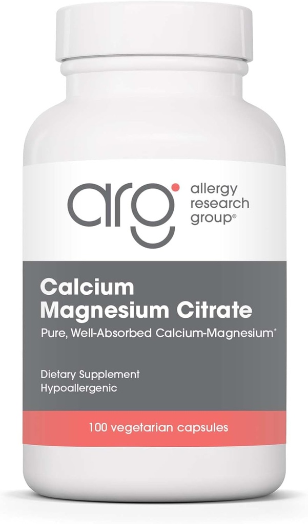 Allergy Research Group Calcium Magnesium Citrate Supplement - Bone Health, met Calcium Citrate, Pure, Well-Absorbed, Vegetarische Capsules - 100 Tellen