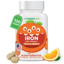 Kids Iron 10mg met vitamine C 50mg Kauwtabletten - Tasty Natural Flavored - Vegan, Vegetarisch, GGO-vrij, Nootvrij - Dieet IJzer Supplement - Bloedvorming voor kinderen - 120 Kauwtabletten