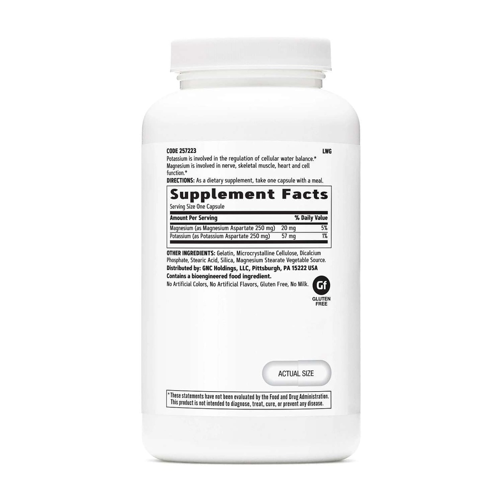 GNC Kalium en Magnesium aspartaat 250mg supplement, helpt reguleren waterbalans, 240 porties
