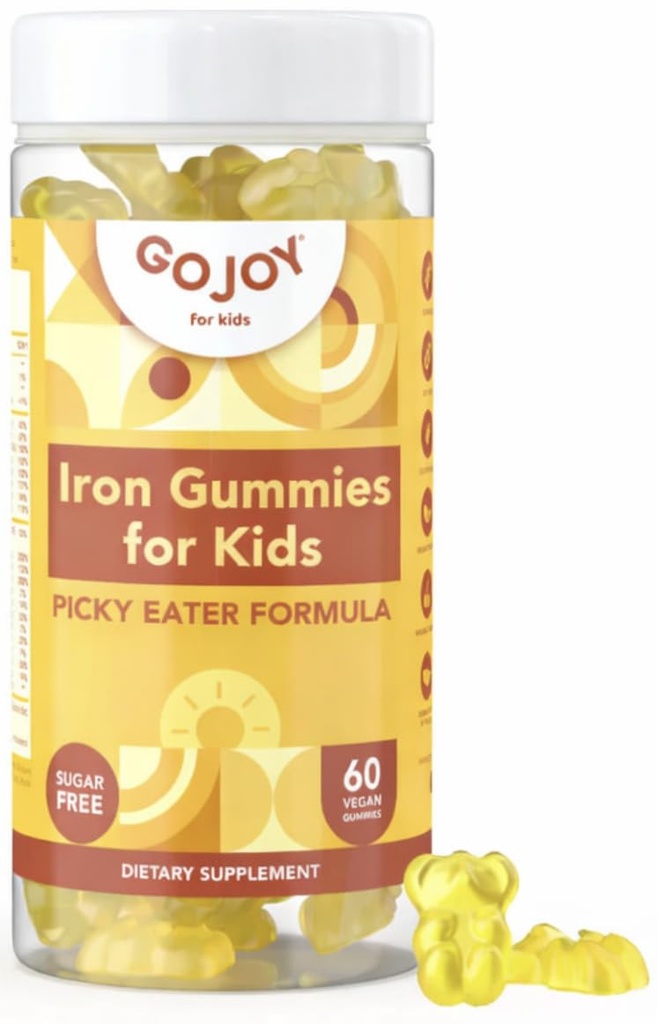 GOJOY NATUURLIJKE Iron Gummies for Kids - Suikervrije Multivitamine met ijzer voor Picky Eaters Leeftijden 3-12 - Complete Vitaminen A C D3 B12 + IJzer Supplement voor kinderen