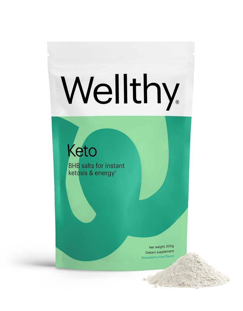 Wellthy Keto Power met BHB Zouten voor Instant Ketosis en Energie, Natuurlijke Aardbei Kiwi Smaak, 10.58 oz