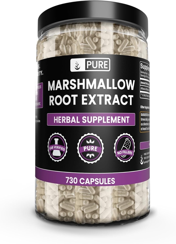 PURE ORIGINEEL INGREDIËNTEN Marshmallow Root (730 Capsules) Geen Magnesium of Rijst Fillers, altijd zuiver, Lab geverifieerd