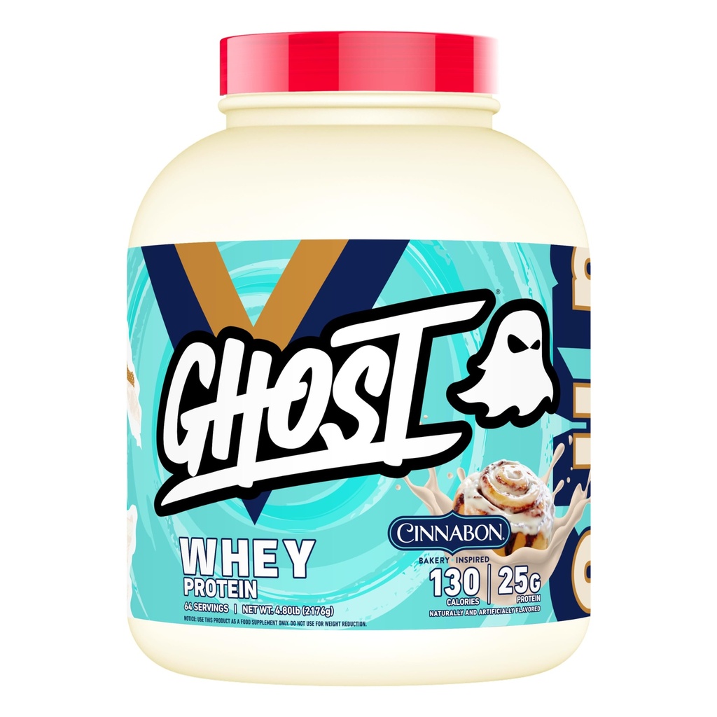 GHOST Wei Proteïnepoeder, Cinnabon - 5LB, 25G eiwit - Kaneelrol Gearomatiseerde isolaat, concentraat en gehydrolyseerde Wei Proteïne Blend - Post Workout Shakes - Soja & Glutenvrij