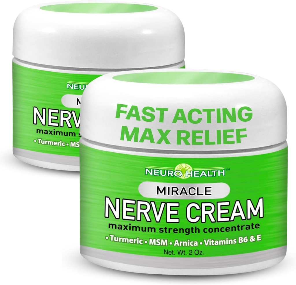 Miracle Nerve Cream - Maximale sterkte - Kurkuma en Arnica Blend for Neuropathy Discomfort Relief - Soothing Foot & Hand Formula with MSM, B6, E - Made in USA - 2 Pack