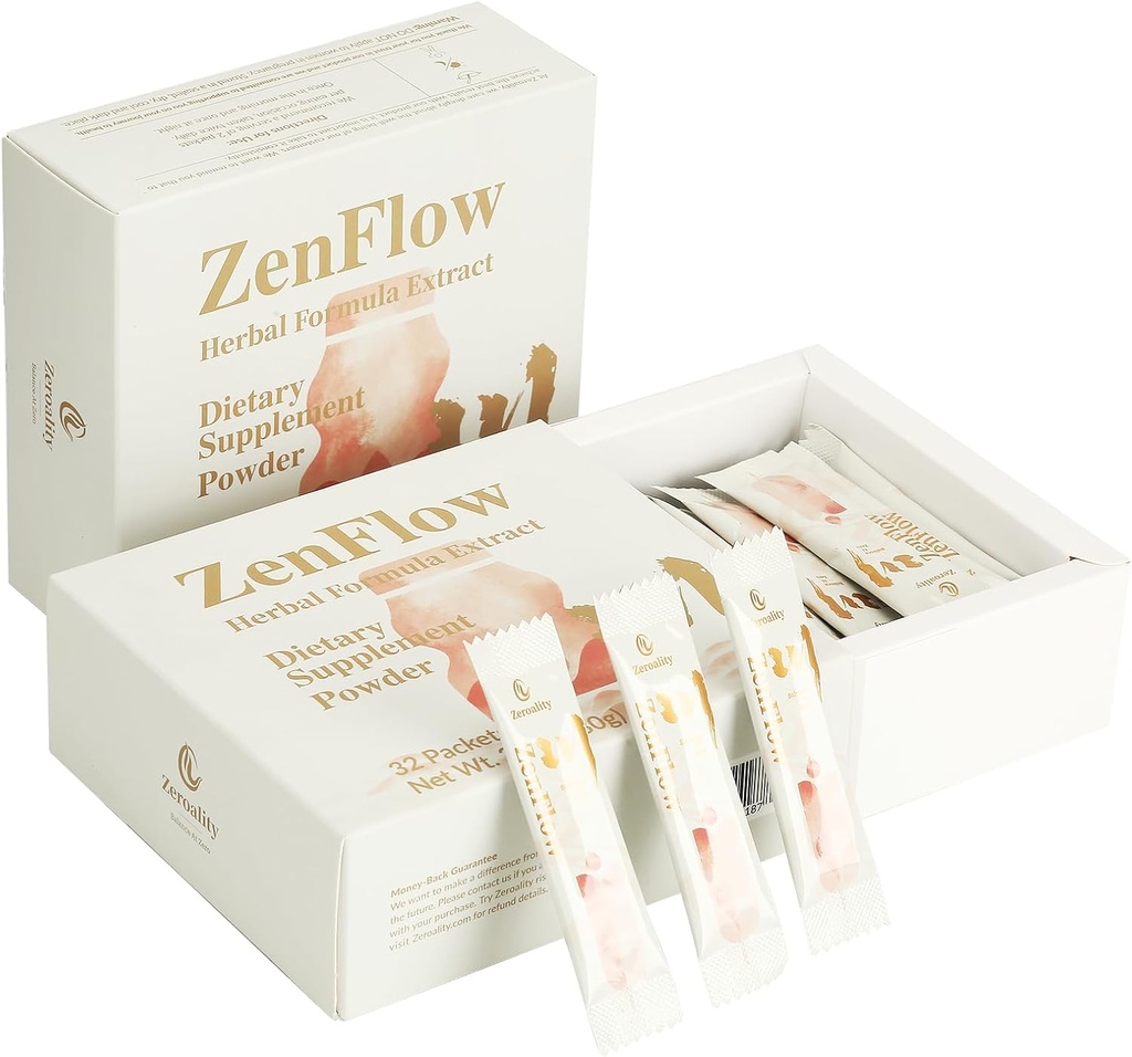 ZenFlow, PMS en Menstruele Ondersteuning Supplement, TCM, Dong Quai, Promote Healthy Uterus, Kideny en Bladder, Promote Urogenital Function, Women's Health, (64 Packets - 2 Boxes)