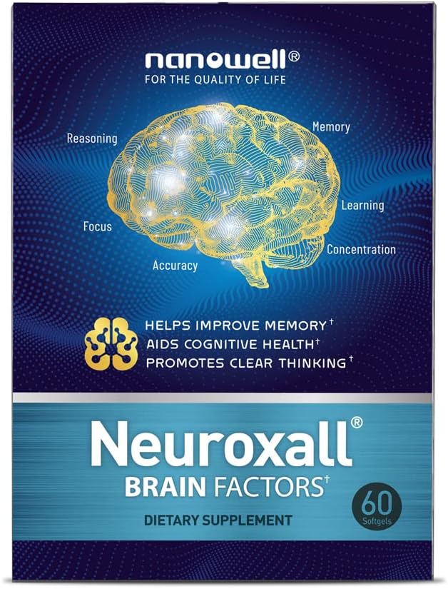 NANOWELL Neuroxall Hersenfactoren - Cognitieve ondersteuning met vitamine B6, Astaxanthine, Ginkgo Biloba Extract & Fosfatidylserine - Boosts Hersengezondheid, Geheugen & Focus - 60 Softgels