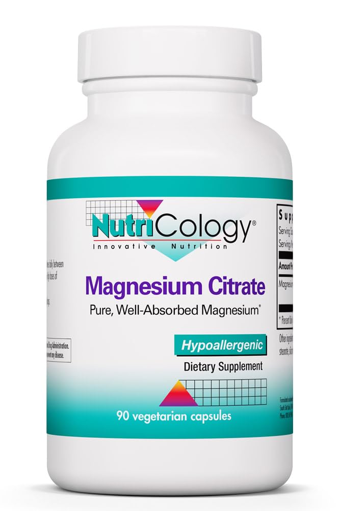 Nutricology Magnesium citraat supplement - Bone & Stress Support, Pure, Well-Absorbed, Hypoallergeen, 170mg Vegetarische Capsules - 90 Tel.