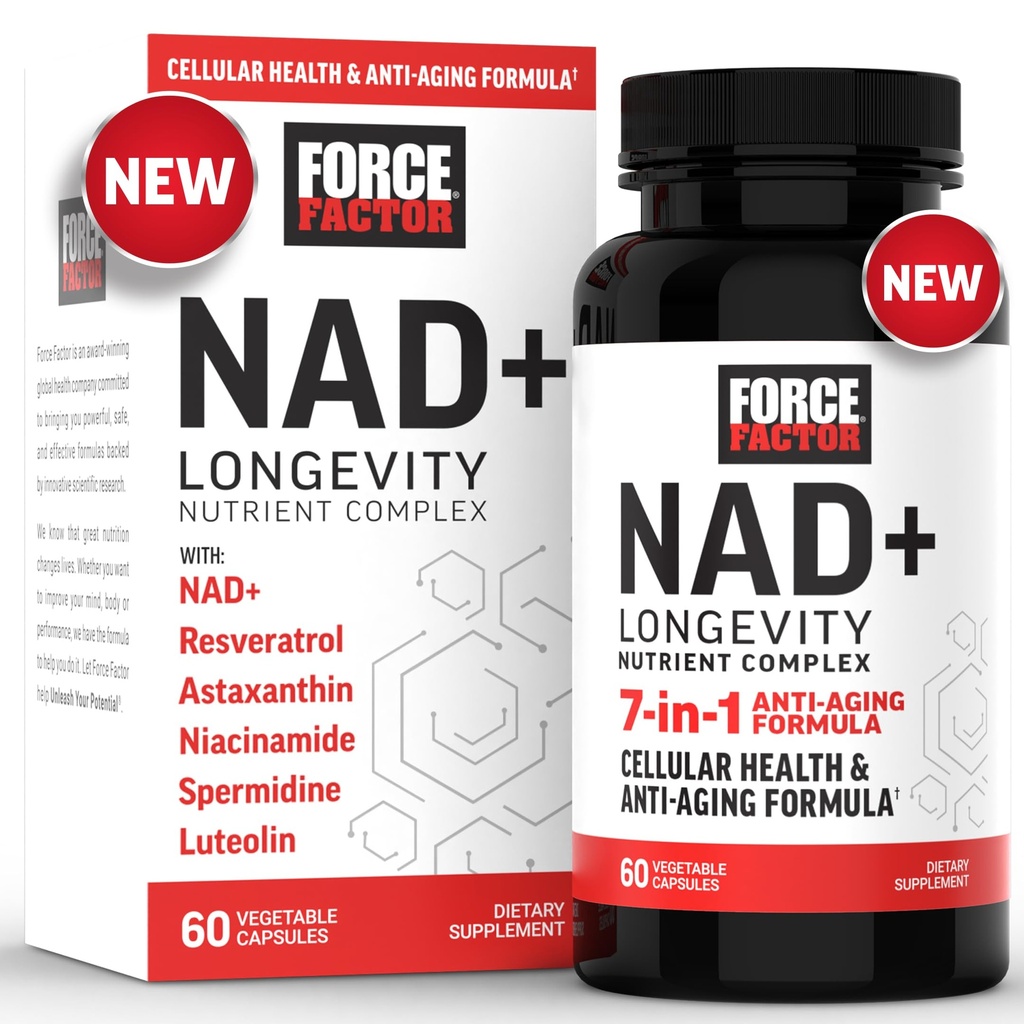 FORCE FACTOR NAD+ (NMN of Nicotinamide Riboside Alternatief) met Resveratrol, Astaxanthine, Spermidine en Luteoline Complex, NAD ter ondersteuning van Cellular Health & Healthy Aging, 60 capsules