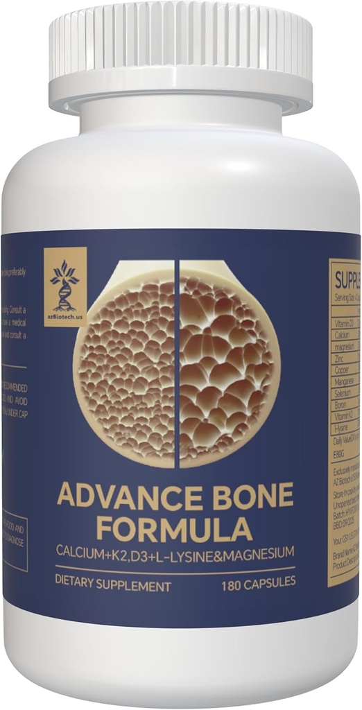 Stronger Bones Vitamins and Supplement Advanced Formula with Essential Nutrients, Including Vitamin D3, Calcium, Magnesium, Zinc, Copper, Manganese, Selenium, Boron, Vitamin K2 MK7, and L-Lysine