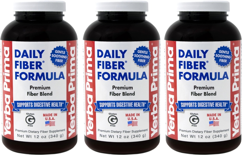 Yerba Prima Daily Fiber Formula Powder - 12 oz (verpakking van 3) - Oplosbaar en onoplosbaar voedingsvezelsupplement - Colon Cleanse - Veganistisch, niet-GMO, Glutenvrij