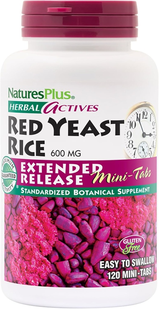 NaturesPlus Herbal Actives Red Yeast Rice Extended Release 600 mg - 120 Mini-Tabs, Pack of 2 - Supports General Well-Being - Vegetarian, Gluten Free - 120 Total Servings