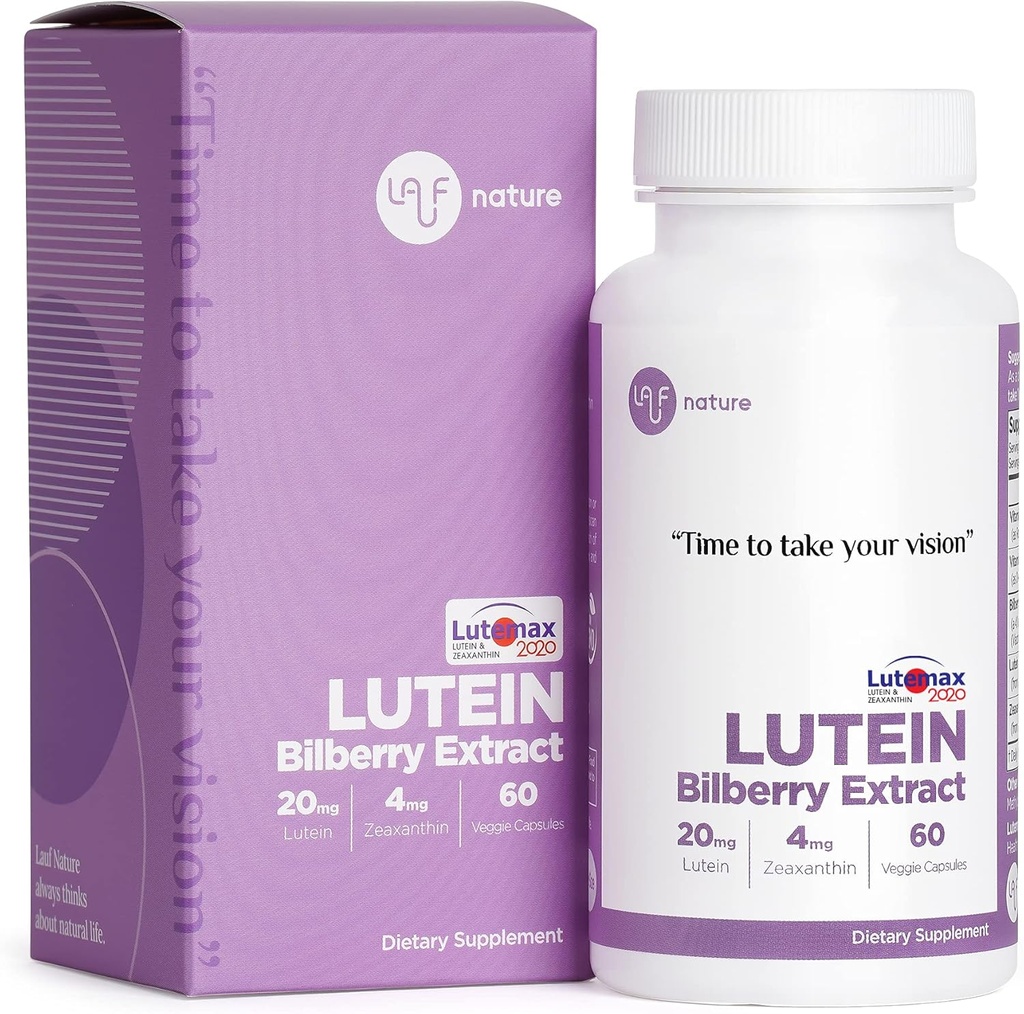 Luteïne 20mg met Zeaxanthine 4mg en Bilberry Extract 100mg, Vitamine, Ondersteunt Visie en Macula Gezondheid, LUTEMAX 2020, Niet GGO, Veganistisch, Glutenvrij - 60 Serven