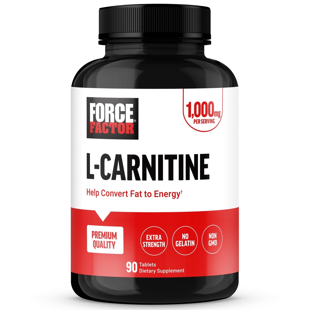 FORCE FACTOR L-Carnitine Supplement, L Carnitine Tartrate 1000mg Capsules om te zetten Fat In Energie, Ondersteuning Muscle Recovery, en Boost Oefening Performance, Vegan, Non-GMO, 90 Tablets