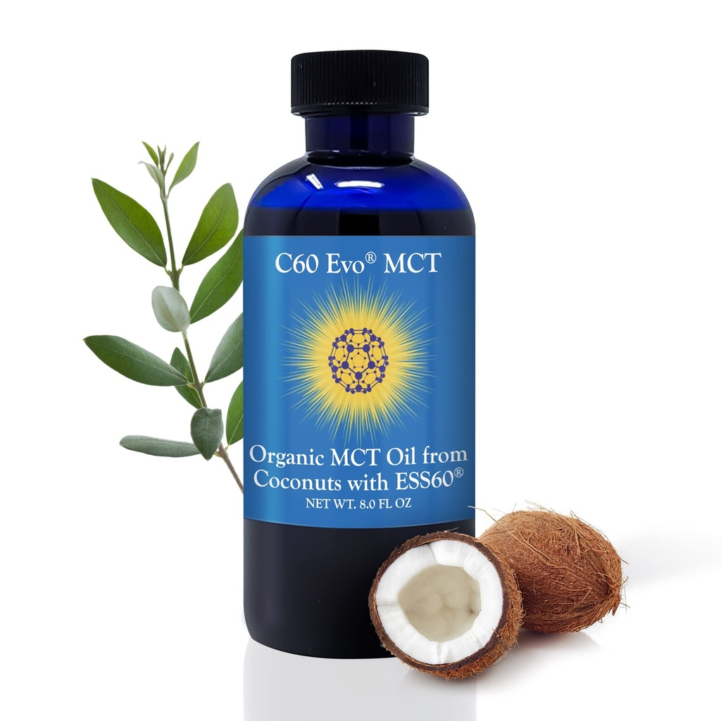 MCT olie van kokosnoten met C60 ESS60, Immune Support, Slaaphulp Rijk aan antioxidanten, Flexibiliteit en Gezamenlijke Ondersteuning Supplement, bevordert MCT Wellness voor Energie Boost, 8 oz