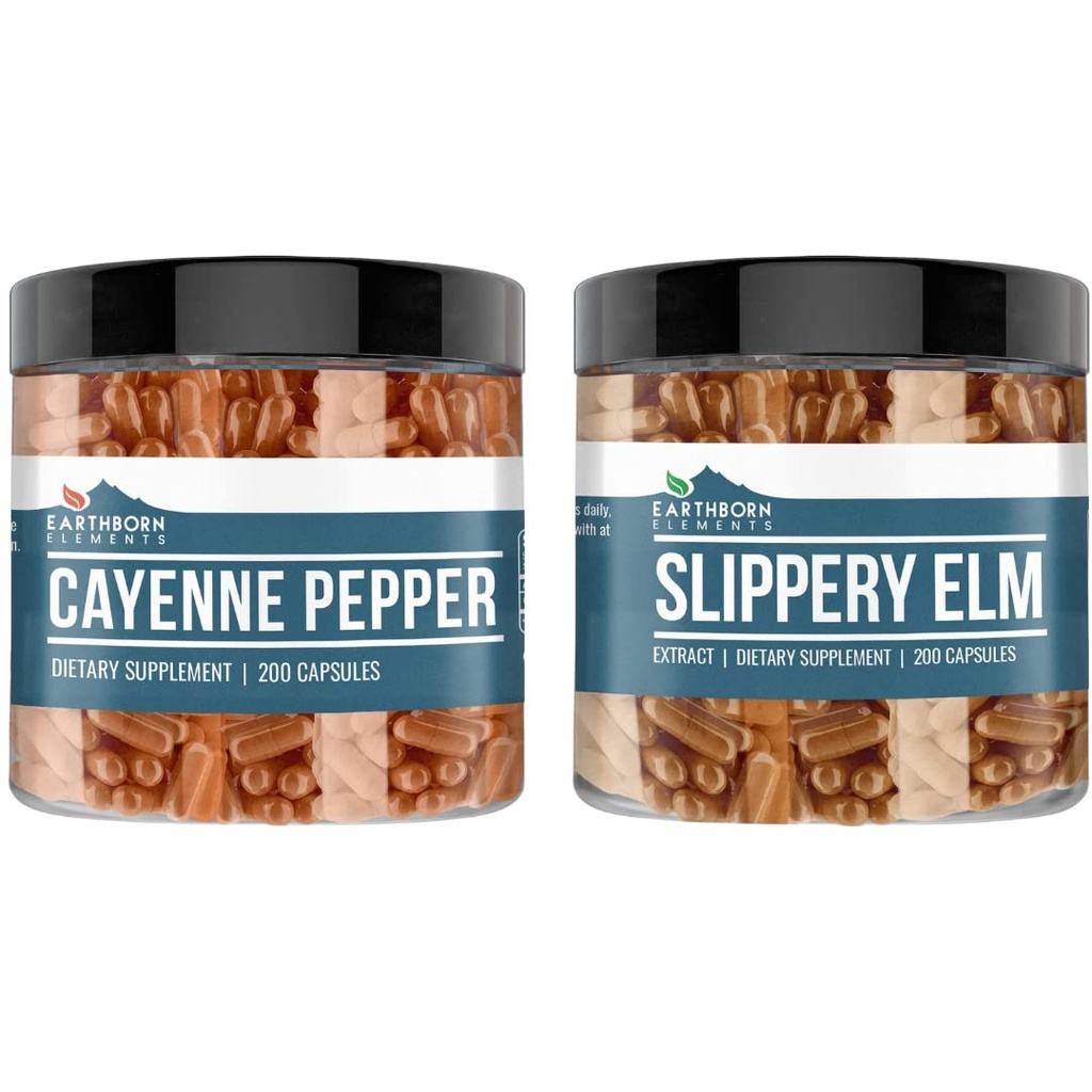 Earthborn Elements Cayenne Pepper & Slippery Elm Bundle (200 capsules elk) Pure & Onverdund, Geen additieven
