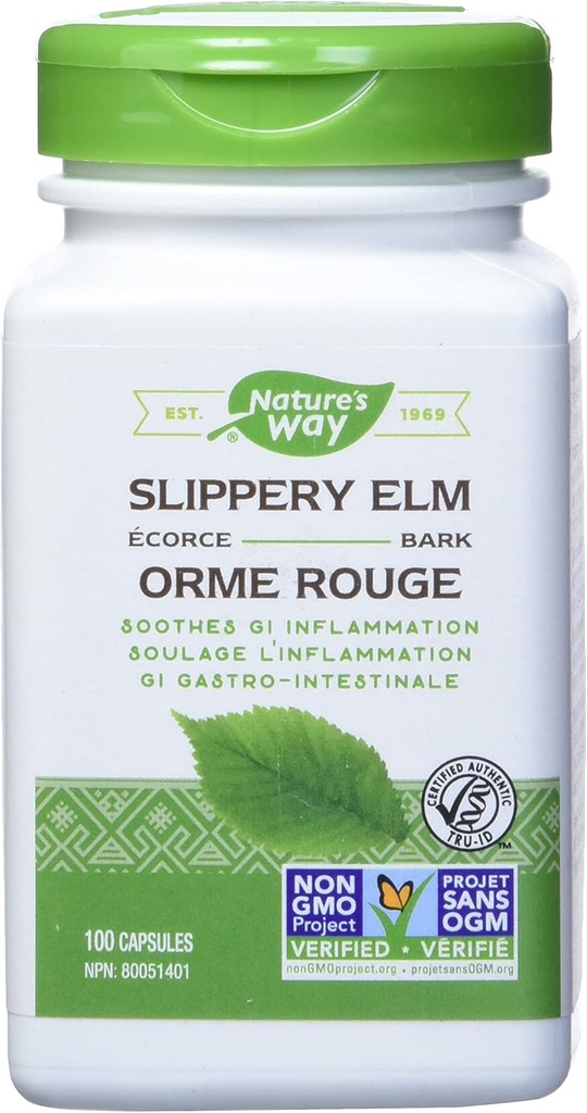 Nature's Way Slippery Elm Bast, kalmeert Gastro-intestinale ontsteking, 100 Vegetarische Capsules (2 Pack)