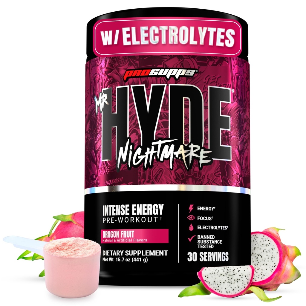 PROSUPPS De heer Hyde Nightmare Pre Workout Powder met Cafeine & Beta Alanine - Preworkout voor Intense Energie, Geestelijke Focus & Performance - Gym & Fitness Supplementen (Dragon Fruit, 30 Servers)