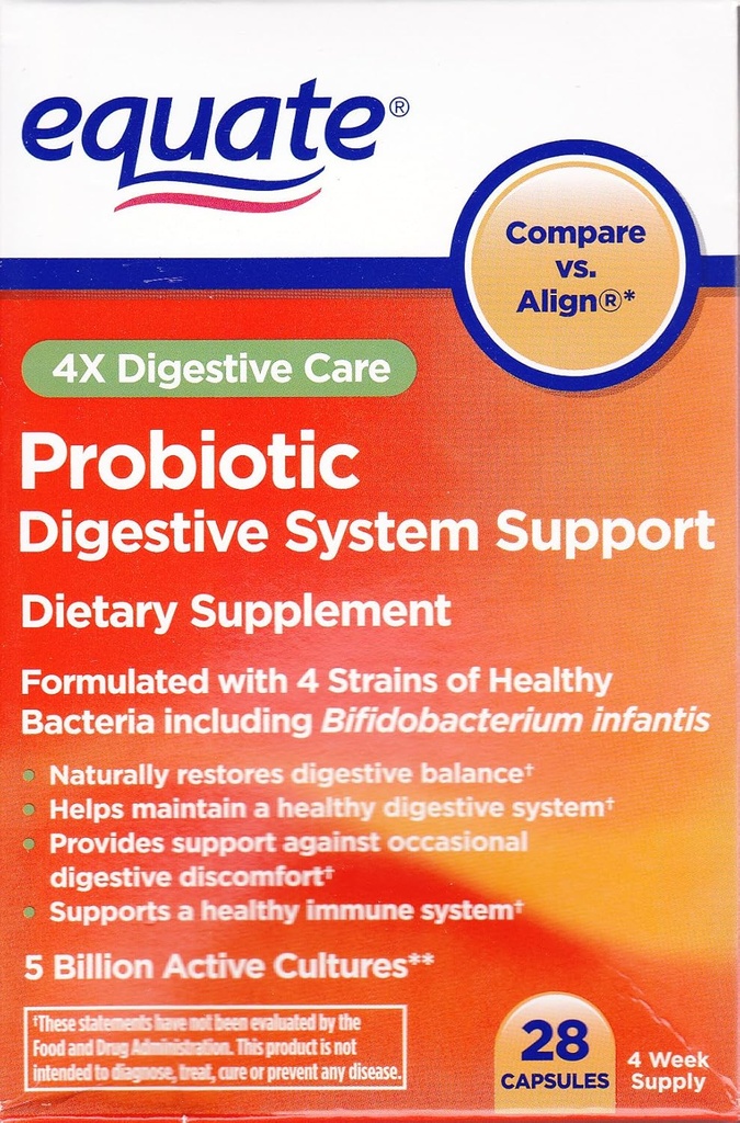 Equate - Probiotica, Digestief Systeem Ondersteuning, 4X Digestieve Zorg, 28 Capsules (Vergelijken vs Uitlijnen)