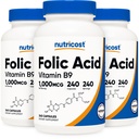 Nutricost Foliumzuur (Vitamine B9) 1000 mcg, 240 capsules (3 flessen)