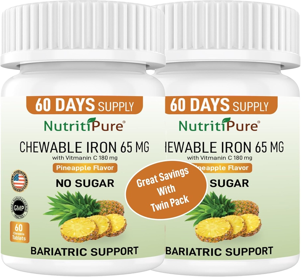 Kauwbaar ijzer 65 mg met vitamine C 180 mg - Tablet in Ananas smaak 60 aantal (2)