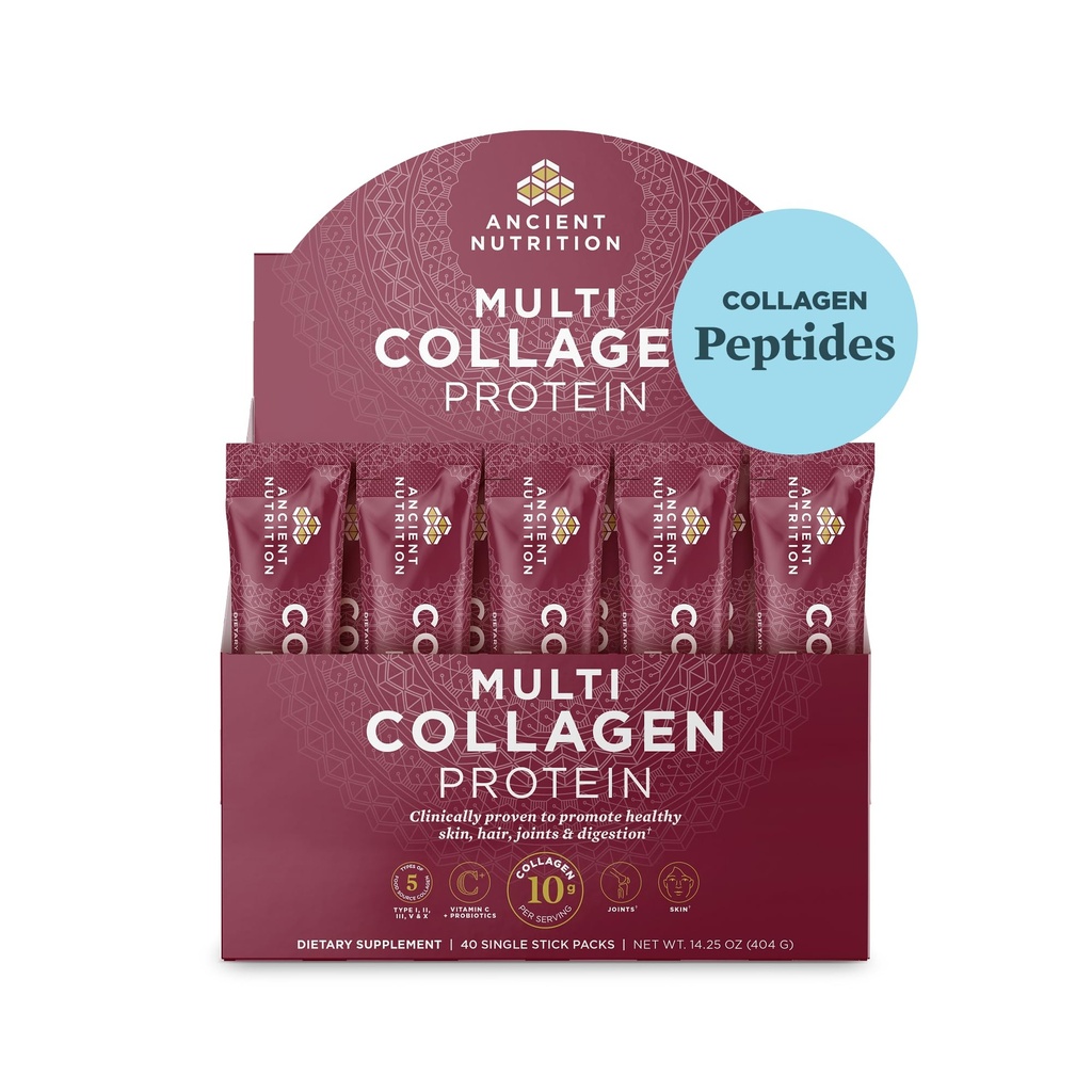 Oude Voeding Collageen Peptides Powder, Multi Collageen Protein, Vrouwen & Mannen, Vitamine C, Probiotica, Gehydrolyseerde Collageen, Ondersteunt huid, gewrichten, Gut Health, Unflavored, 40 Stick Packs