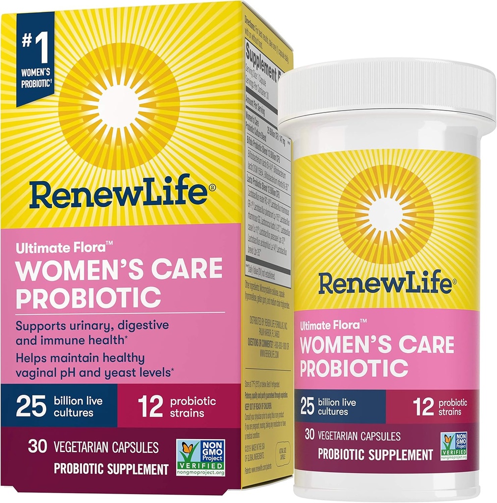 Renew Life Women?s Probiotic - Ultimate Flora Probiotic Women's Care, Plank Stable Probiotic Supplement - 25 miljard - 30 plantaardige capsules