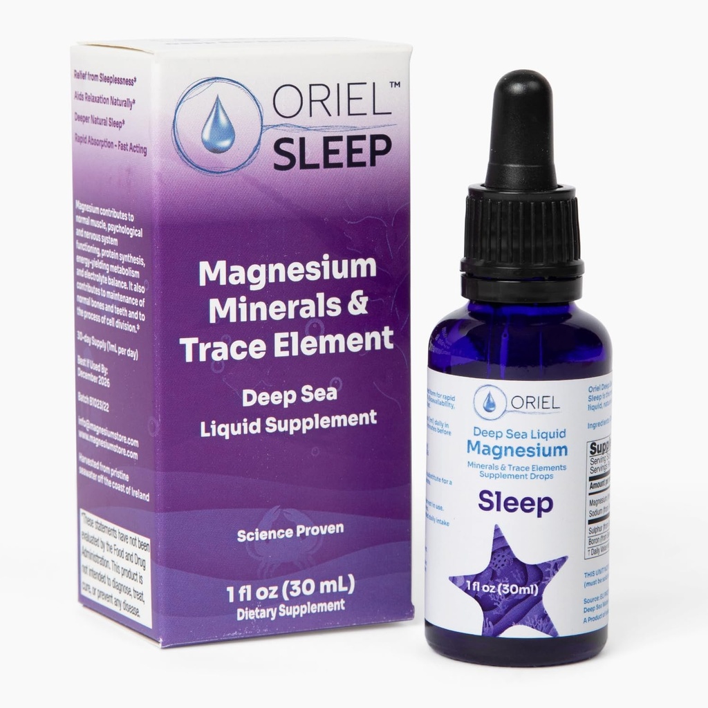 Oriel Liquid Magnesium Drops for Sleep, Rapid Absorption, Free Ion Magnesium, Minerals and 78 Trace Elements, Supports Natural and Deep Sleep, Relaxation and Calm, 30 ml, 30-Day Supply