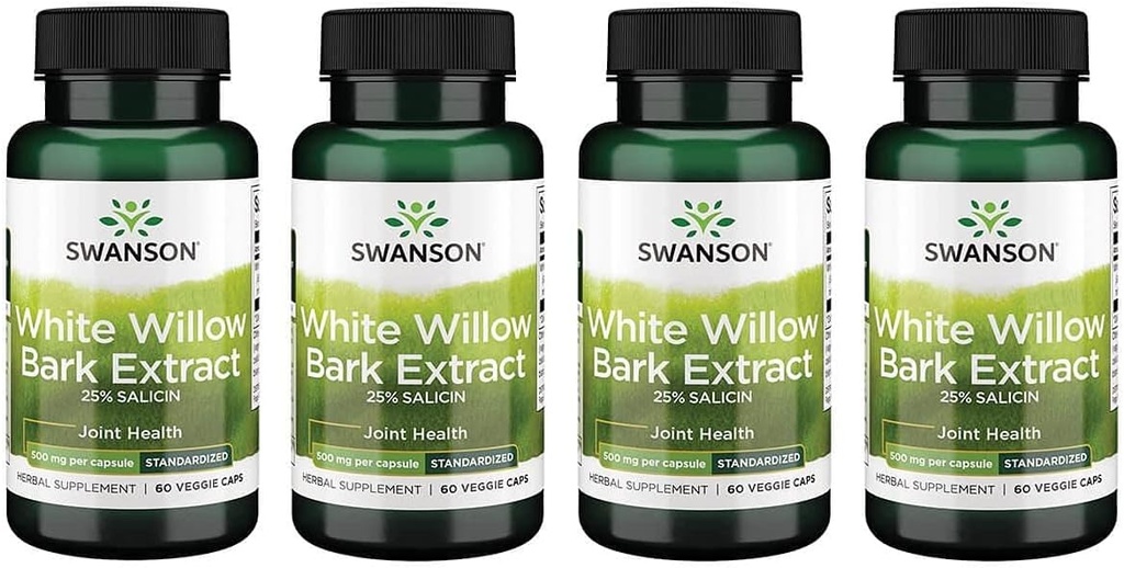 Swanson Maximale sterkte Witte Wilg Bark Extract-Promotes Joint Support & Muscle Relief-genormaliseerd tot 25% Salicin-Natural Supplement met Geen Maag Irritatie (60 Veggie Caps, 500mg Each) 4 Pack