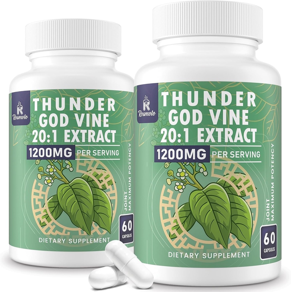 1200 MG Thunder God Vine Root Extract 20:1 Supplement, Tripterygium Wilfordii Herbal Supplement, Vegan formule met Lei Gong Teng Extract, 120 capsules