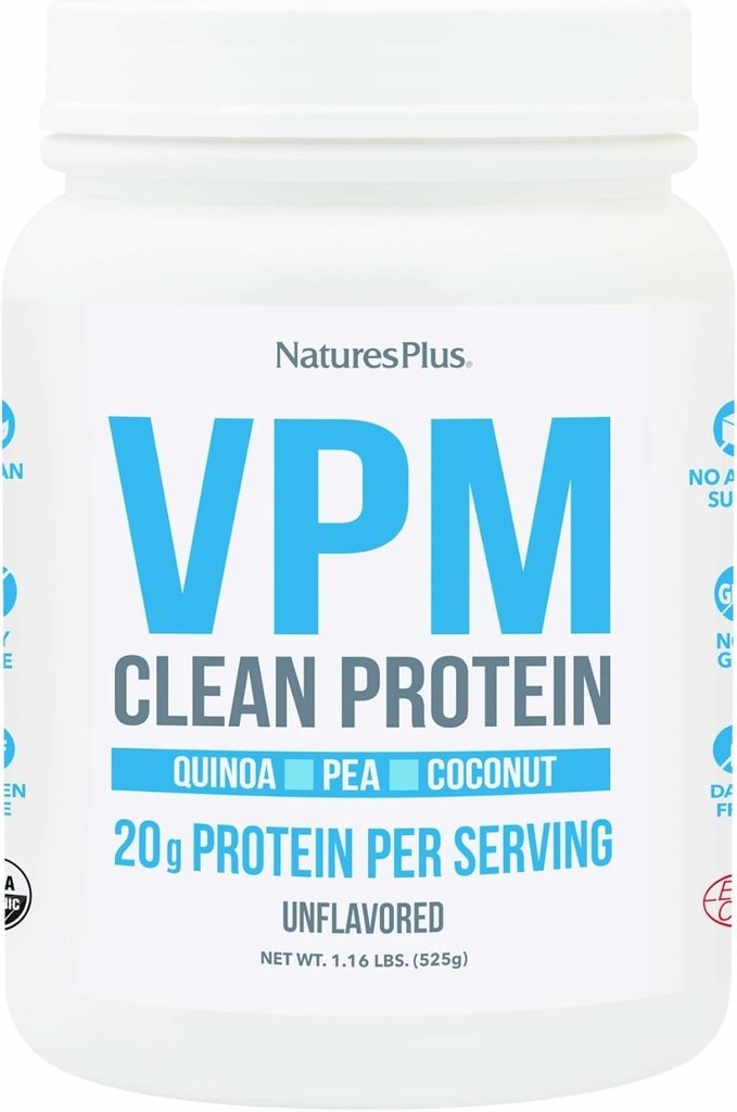 Natures Plus VPM-eiwit, ongearomatiseerd - 1,16 lbs - met Quinoa, Pea & Coconut Proteïne - biologisch, veganistisch, soja & glutenvrij - 15 porties