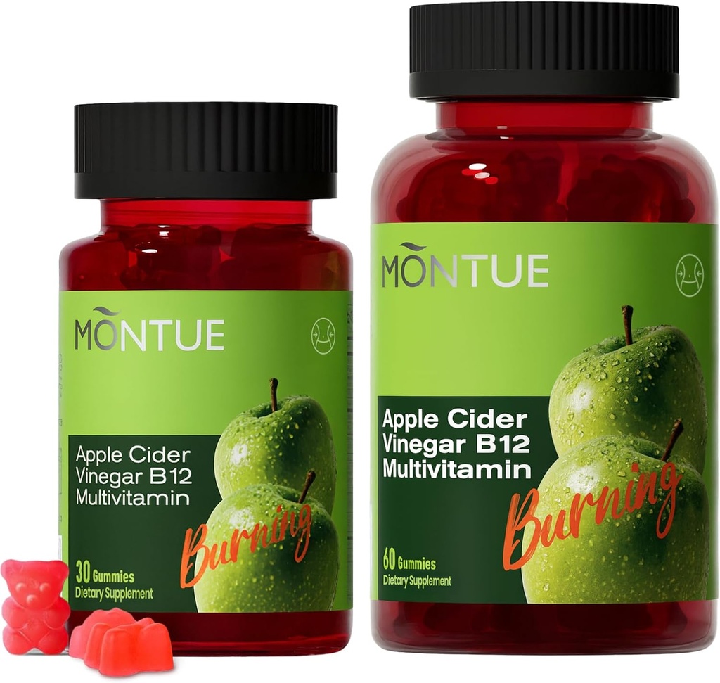 Apple Cider Vinegar Gummies B12 Multivitamine, ACV Supplement Gummy Vitaminen, Vegetarisch Supplement voor vrouwen en mannen,Niet GGO,Ondersteuning Normale Energieniveaus & Gut Health 60 Gummies (90)