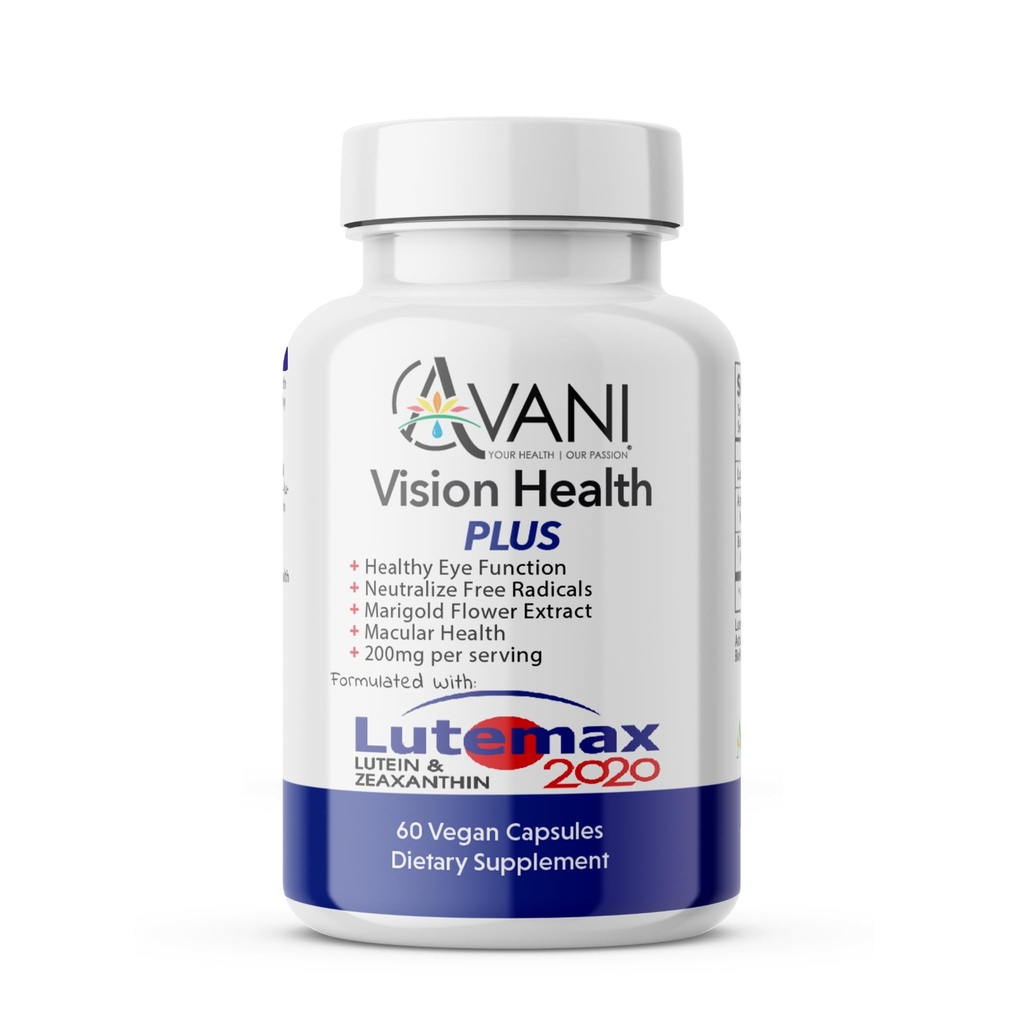 Avani Vision Health Plus Eye Health Made with Lutemax 2020 20mg Lutein 4mg Zeaxanthine