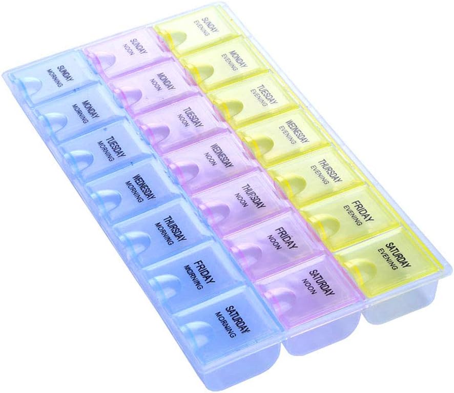INVODA Pill Case 7 dagen Weekly Pill Box met medicatie Herinnering pil Organizer - Morgenmiddagmiddag Avond Dagelijks 21 Detacheerbare Compartments