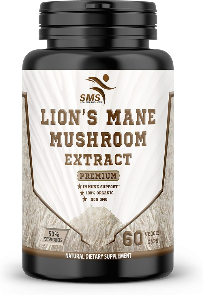 Lion's Mane Pills Mushroom Cognition Capsules (60 Veggie Capsules) 30% Polysaccharides- Lions Mane Extract Capsules | Brain Supplement, for Brain Health and Memory Support