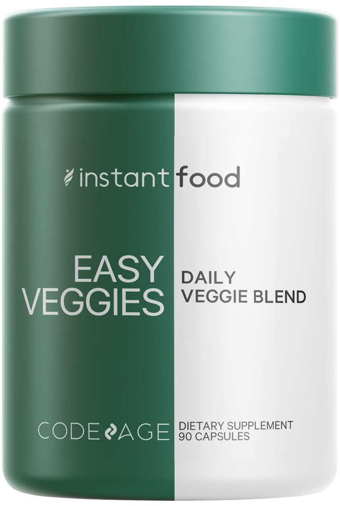 Codeage Instantfood Easy Veggies, Meer dan 15 plantaardige poeders Equivalent All-in-One, Daily Vegan Blend, Whole Food Greens Vitaminen Supplement Capsules, Phytonutriënten Multivitamine, Non-GMO, 90 Capsules