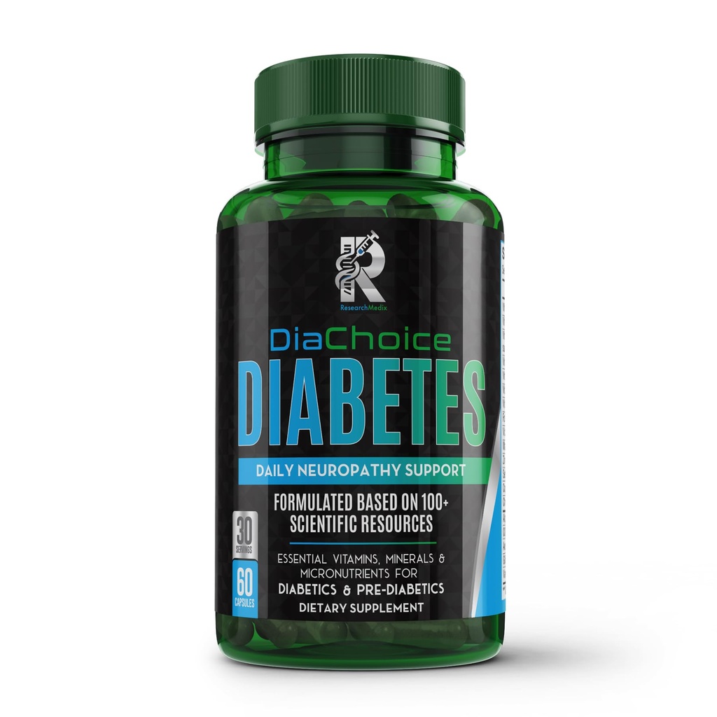 DiaChoice Neuropathy Ondersteuning met Alpha Lipoïne Acid 600 mg, te versterken Zenuwgezondheid en ondersteuning gezonde zenuwfunctie, ALA, Co Q10, Magnesium, Zink, Vitaminen B12, B9, B6, B3, B2, B1, D, C, E & 5 meer