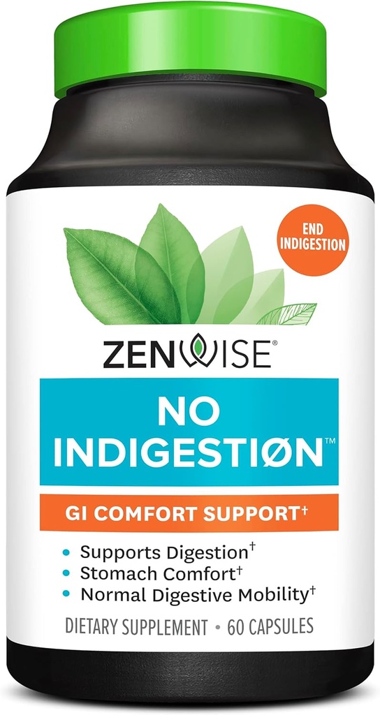 Zenwise Geen indigestie - Indigestie verlichting met digestieve enzymen, Apple Cider Vinegar, Ginger, en pepermunt voor Gut Health, Constipatie en Bloating, Vegan Fiber Supplement Vrouwen en Mannen