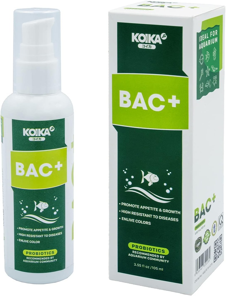 KOIKA BAC+ Aquarium Probiotica, Immunity Boosting, Disease Resistance & Improve The Digestief Systeem (BAC+,105ml)