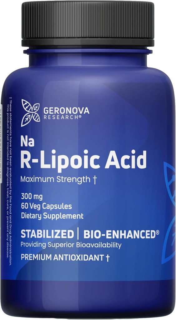 Geronova Research Bio-Enhanced R-Lipoic Acid, 300 mg Capsules - 2 maanden Supply - Stabilized R Alpha Lipoic Acid with Enhanced Absorptie - R Lipoic Acid Supplement - 60 Tel.