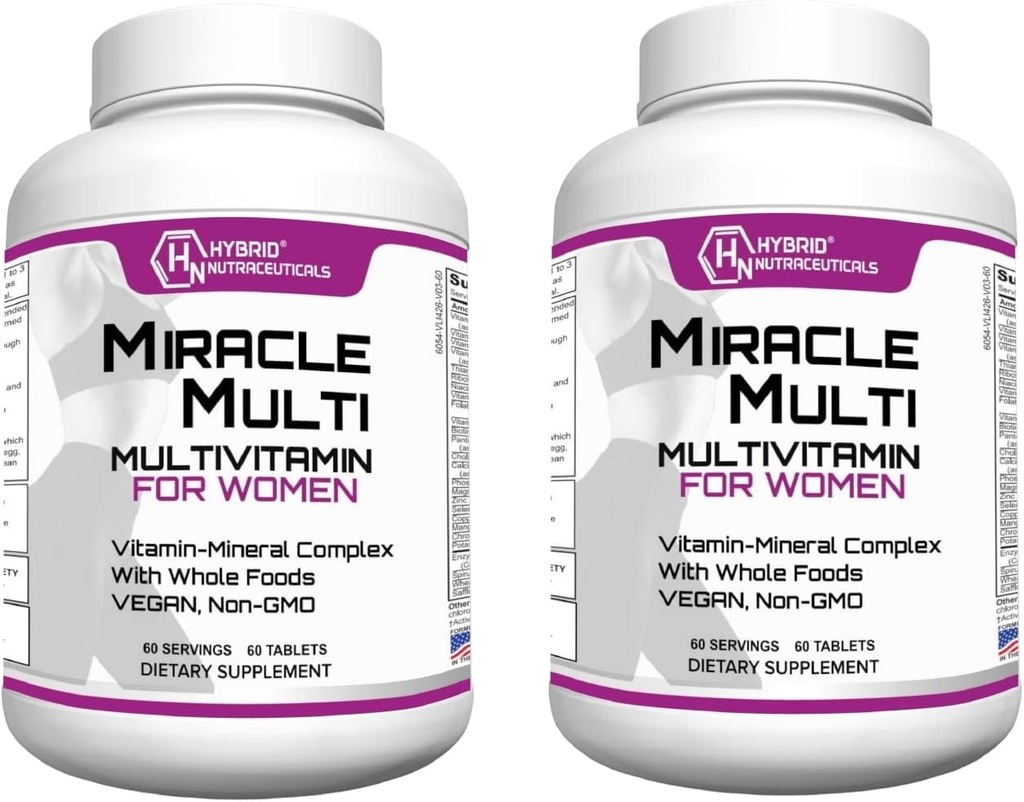 Hybride Nutraceuticals MiracleMulti Vrouwen Multivitamine met Probiotica, Biotine, Foliumzuur, Enzymen + Fruit en Plantaardige Blend - Immune Support, Hart Gezondheid, Energie: 60 Servers (Non-GMO) (2)