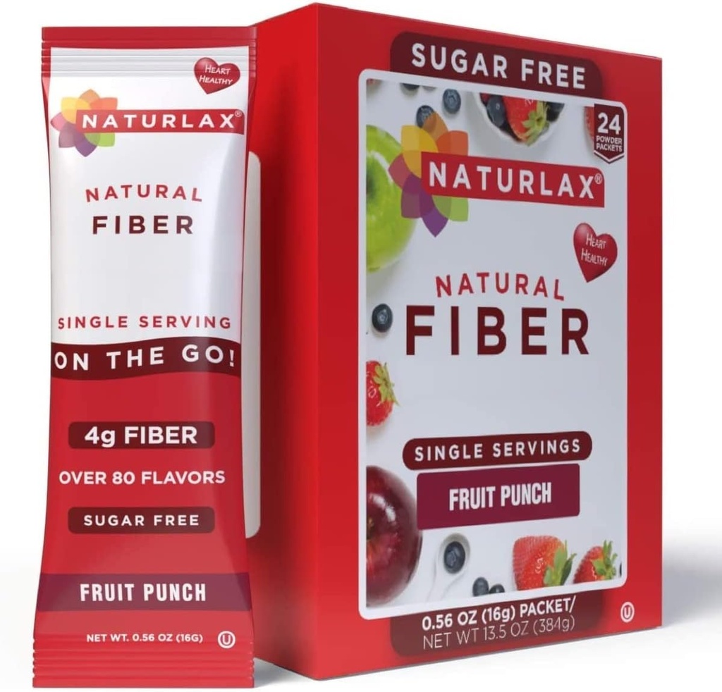 Suikervrije Fruit Punch Flavored Psyllium Husk, 24 Fiber Packets