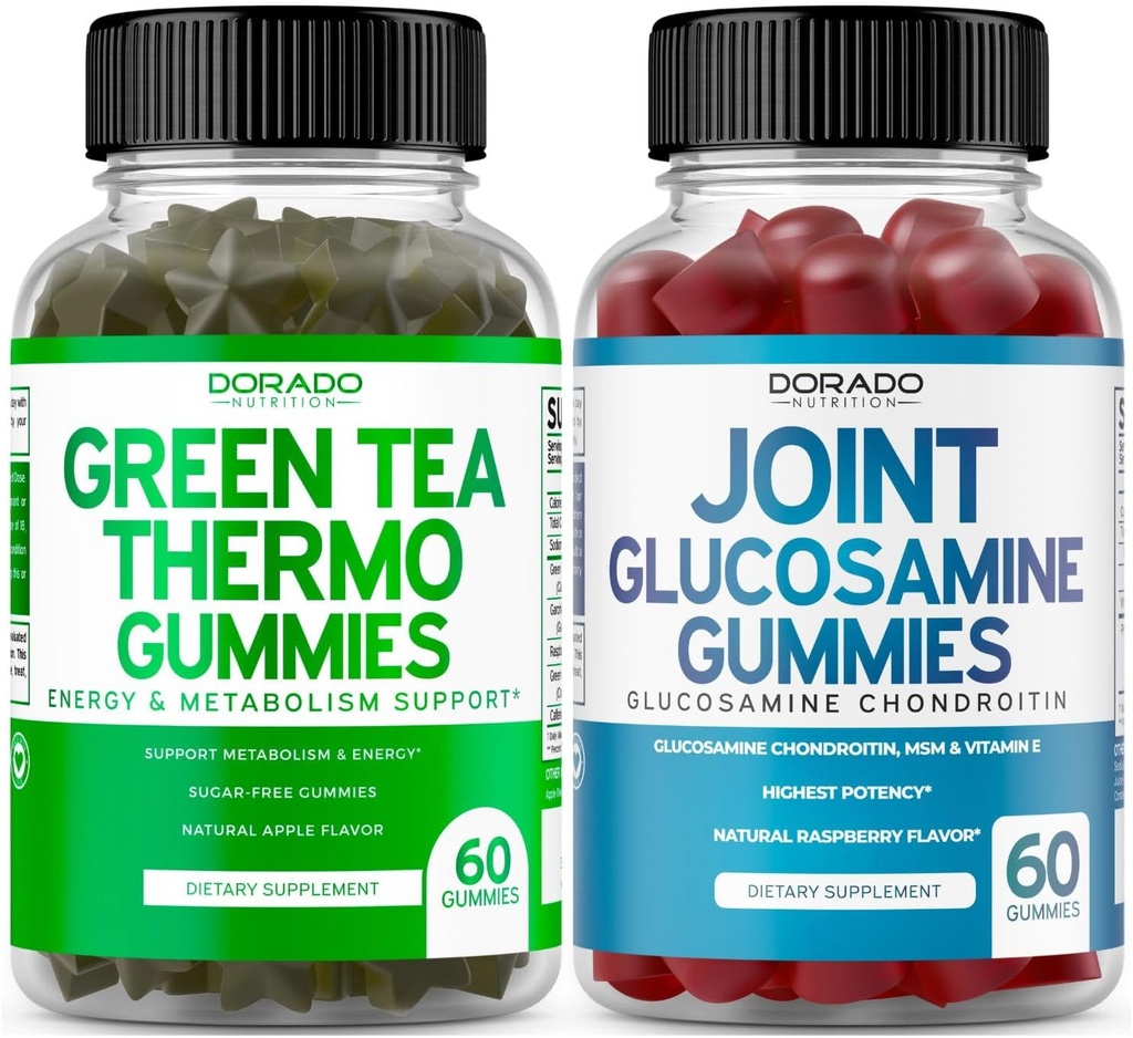 Green Tea Fat Burner Weight Loss (60 Gummies) Appetite Suppressant Weight Loss Supplement for Men & Women and Glucosamine Chondroitin Joint Supplement (60 Count) Joint Supplements for Adults