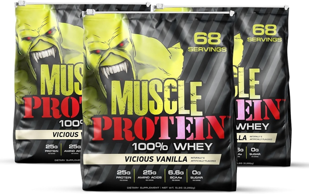 COLOSSALE LABS Muscle Whey Protein Flavored Protein Powder, 25.000 mg Aminozuren/Serven, Koud Filterd(Verpakking mei Vary) (15 Pond (verpakking van 3), Vanille)
